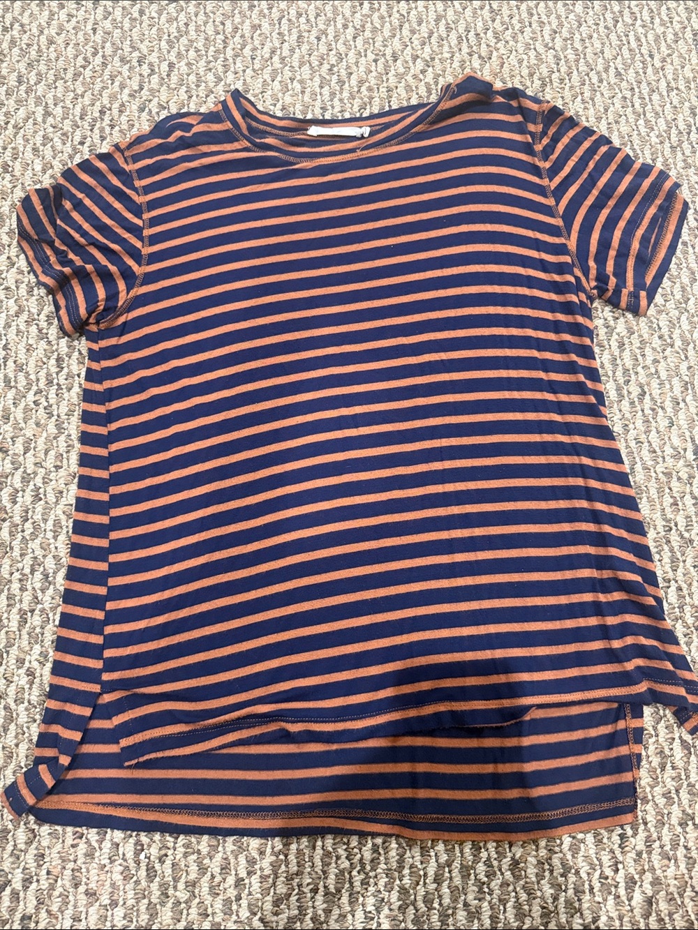 All in Favor Navy and Orange Striped Crewneck Tee